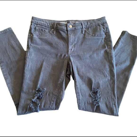 Mossimo Dark Wash Distressed Mid Rise Denim Jeggings Size 8 - Picture 1 of 7